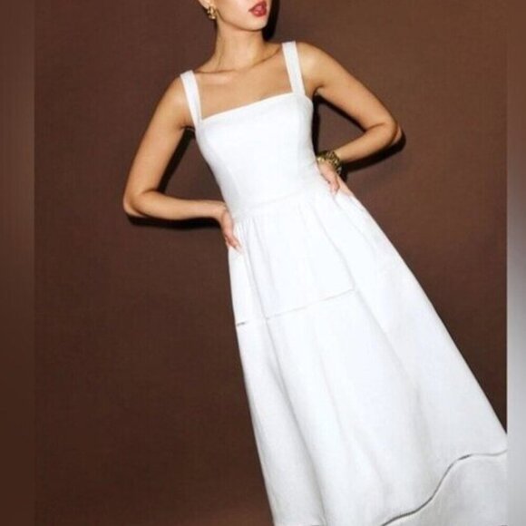 NEW Reformation Everett Linen Midi Dress White | US 2 UK 6 - Picture 2 of 16